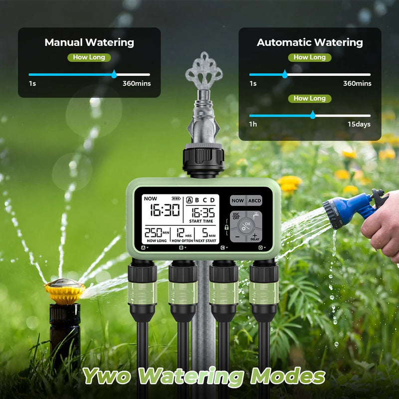 Eshico-Smart Garden Irrigation Timer, quatro funções independentes, fácil instalação, ferramentas de jardim ao ar livre, 4 Out, HCT-379