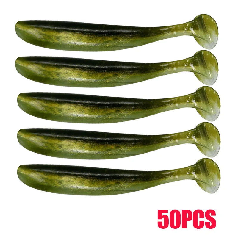 10-50 pçs 70mm isca de pesca macia artificial silicone truta shad carpa minhoca afundando isca t cauda jigging wobbler isca de pesca enfrentar