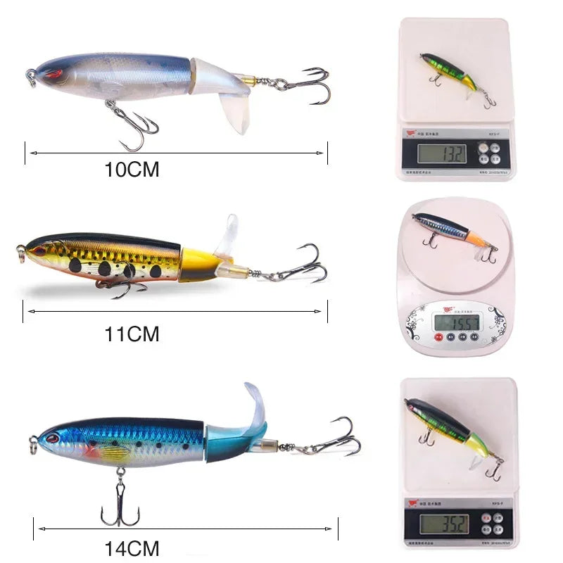 1 pçs 10cm/14cm topwater isca de pesca whopper popper isca artificial duro plopper macio rotação cauda equipamento de pesca isca de pesca
