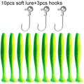 10 pçs isca macia 5.5cm 7cm 10cm t cauda worm 3 pçs jigging cabeça gancho 3g 5g 10g metal gabarito carpa pesca swimbait engrenagem kit isca