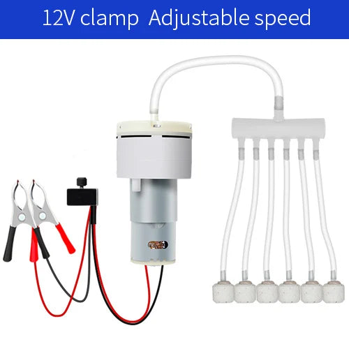 Mini bomba de ar dc 12v para aquário, água, oxigênio, motor pumo, volume pwm ajustável, pesca, aquário, criação de tanque de peixes