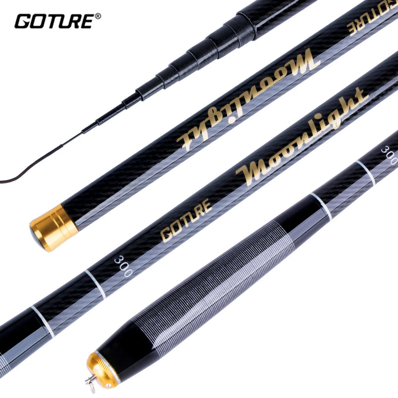 Goture-mini vara de pesca manual, vara de pesca telescópica, fibra de carbono, fluxo, água doce, pesca de carpa, 1,8-3,6 m