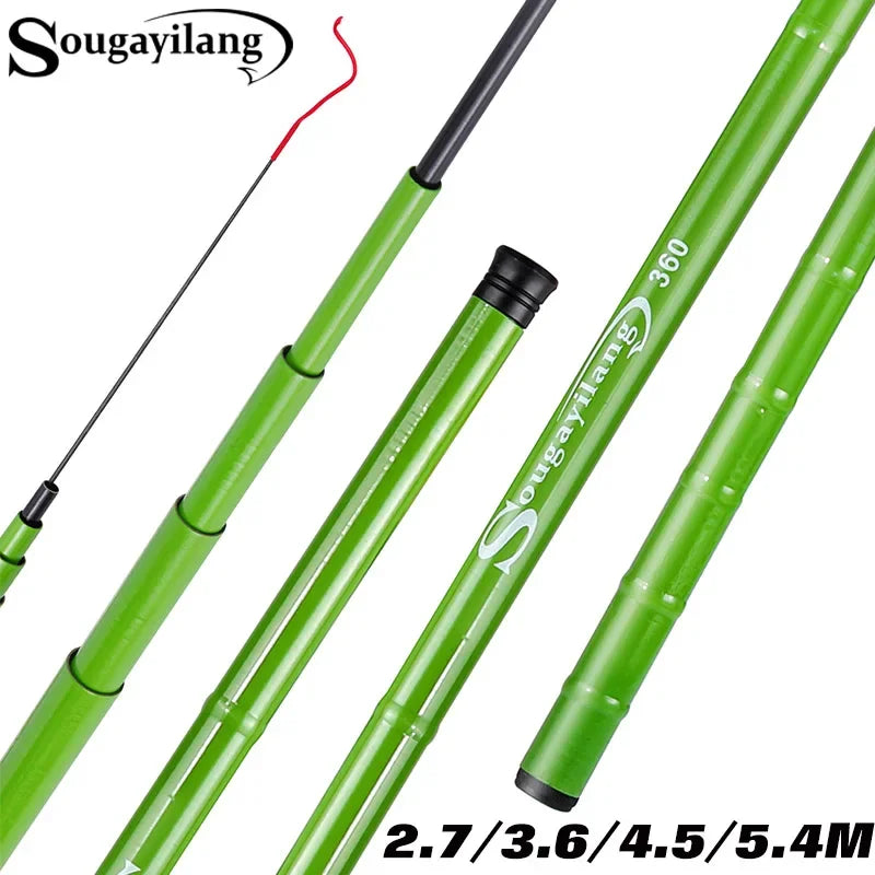 Sougayilang vara de pesca da carpa 2.7/3.6/4.5/5.4m fibra de carbono dura portátil ultra leve pólo telescópico max arraste 5kg ferramentas de pesca