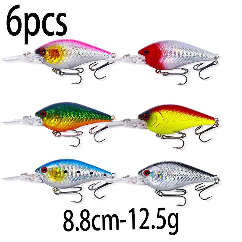 HENGJIA 1 peça 8.5cm 15g chocalho mergulho raso crankbait artificial wobbler para baixo pique isca dura isca de pesca equipamento 6 cores