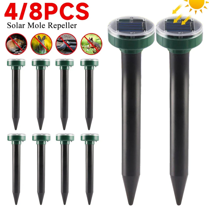 Ultrasonic Solar Pest Repeller, Animal Repelente, Mole Repelente, Gopher, Vole Serpente, Roedor, Caçador, dissuasor, Ferramenta de Controle de Pragas, 8 pcs, 4pcs