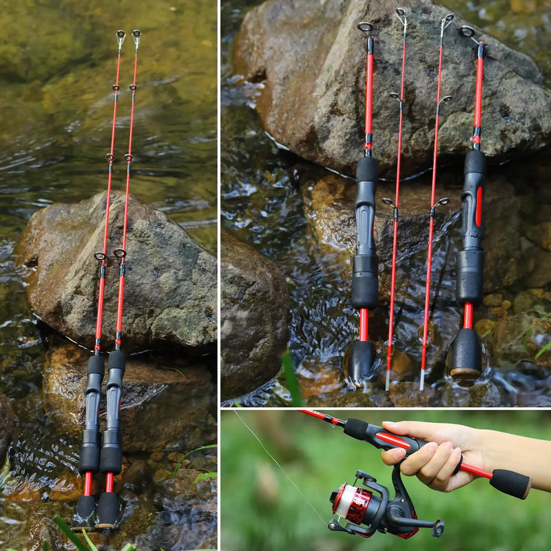 Sougayilang 63cm 71cm inverno varas de pesca no gelo 2 seções ultraleve portátil inverno vara de pesca alça de madeira varas giratórias