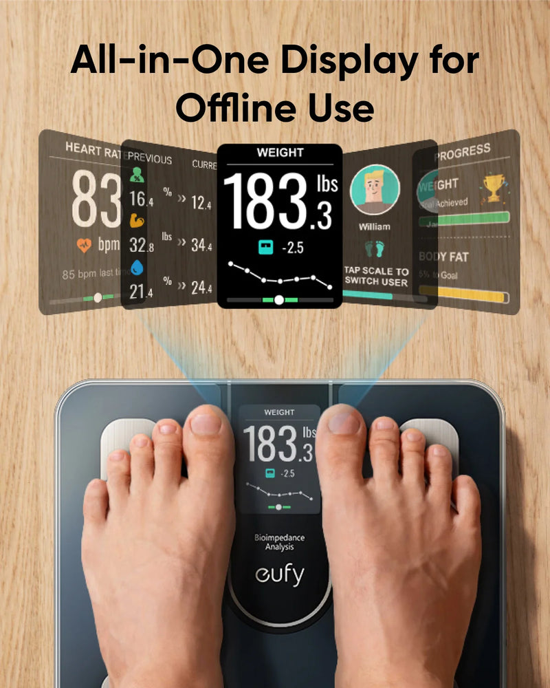 Eufy Smart Scale C20 Balança digital de gordura corporal para banheiro com tela TFT maior, display multifuncional para uso offline
