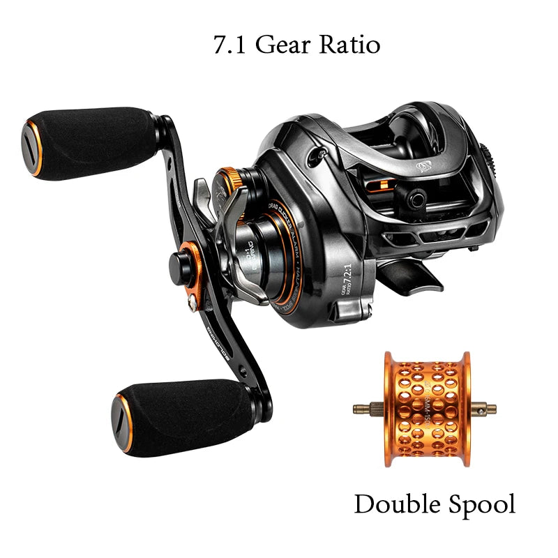 Soloking GKA200 Pro Carretel de pesca de arremesso 7.1/8.1 Relação de engrenagem 9KG Potência de arrasto 6 + 1 BB Drag Clicker Som Baitcaster Reel