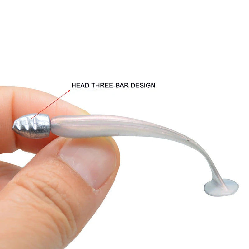 5 pçs/lote t-tail isca de pesca macia combinada com ganchos de cabeça de gabarito wobblers artificiais swimbait equipamentos de pesca para baixo pique pesca