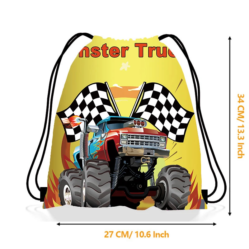 5/10/20/30/40/50 pçs monster truck festa favores corrida caminhão festa saco de presente mochilas com cordão caminhão decorações de festa de aniversário