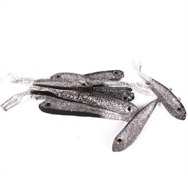 5 pçs isca macia 7cm/6g cauda dividida chumbo peixe swimbaits com ganchos silicone artificial isca de pesca para água salgada