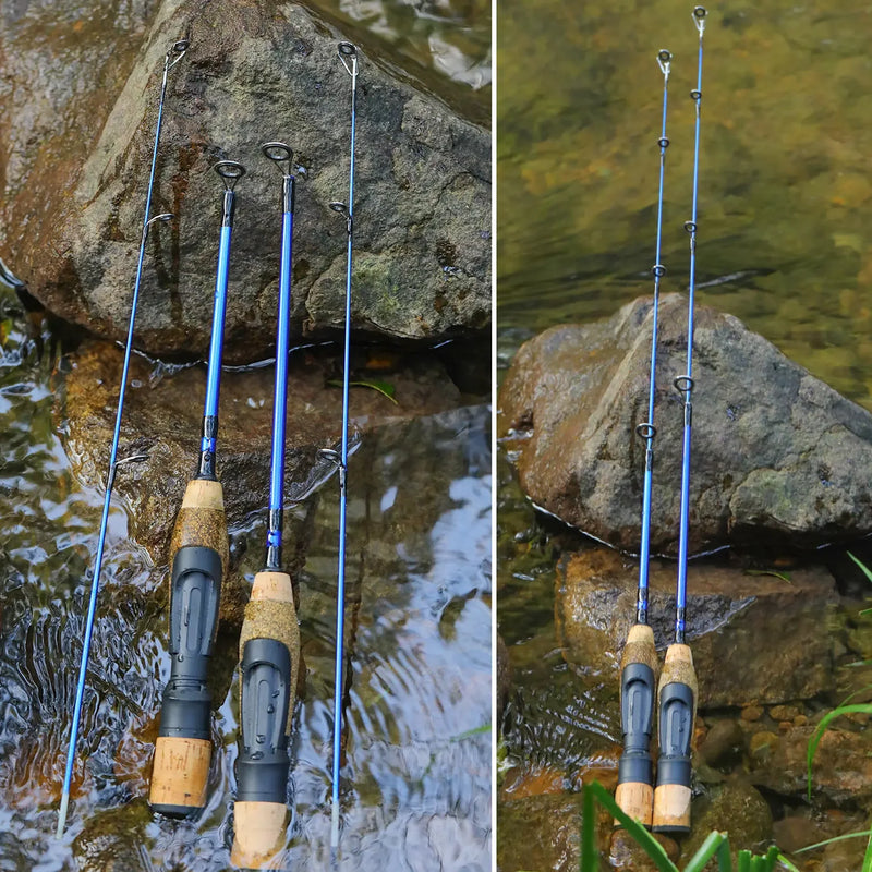 Sougayilang 63cm 71cm inverno varas de pesca no gelo 2 seções ultraleve portátil inverno vara de pesca alça de madeira varas giratórias