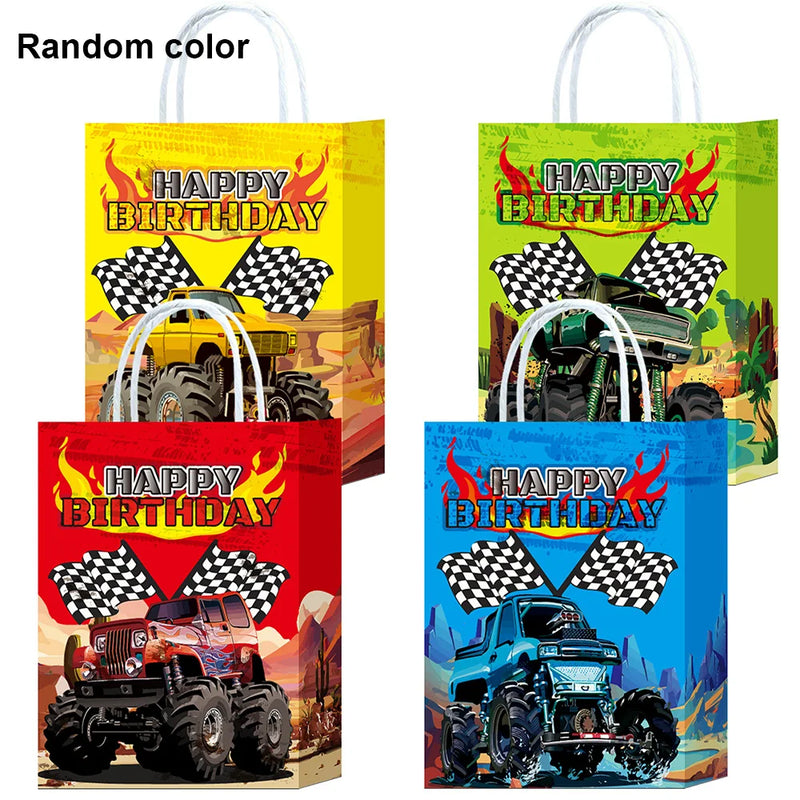 5/10/20/30/40/50 pçs monster truck festa favores corrida caminhão festa saco de presente mochilas com cordão caminhão decorações de festa de aniversário