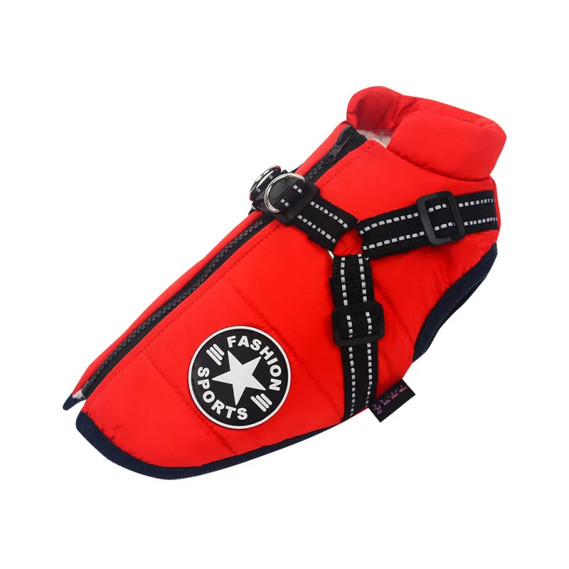 Impermeável Pet Dog Jacket com arnês, Roupas quentes de inverno para Labrador, Casaco Pequeno, Chihuahua French Bulldog Outfits