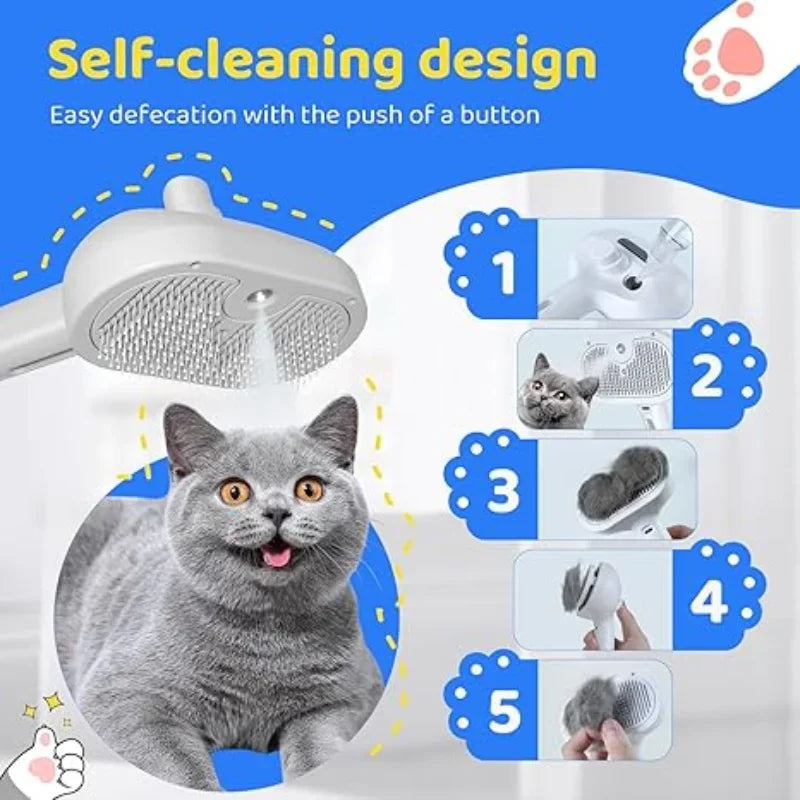 Escova elétrica 3 em 1 para cabelo de cachorro e gato, escova elétrica para limpeza de animais de estimação, spray de vapor, massagem, remoção de pelos, pente anti-emaranhado