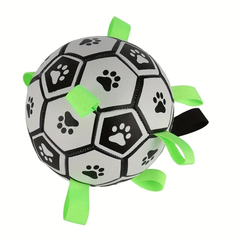1pc durável design de futebol brinquedo para animais de estimação com alças cão mascar bola brinquedo para treinamento jogando limpeza dos dentes, paixão interativa animal de estimação