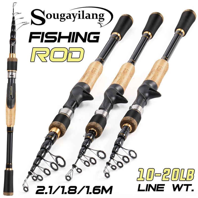 Sougayilang vara de pesca telescópica 1.6-2.1m fundição/vara giratória 5-6 seções arrasto máximo 20lbs vara para pesca em água do mar pólo pesca