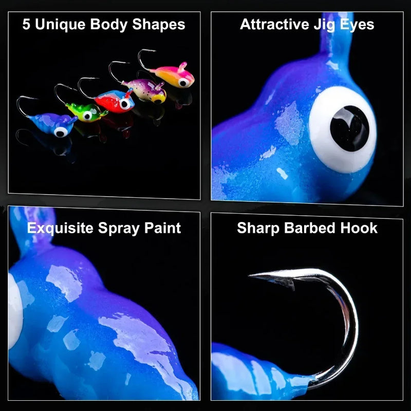 Goture gelo jigging iscas conjunto luminoso engrenagem de pesca no gelo baixo tipo de peixe jigs iscas vários estilos de iscas de inverno qualidade gabarito para ic