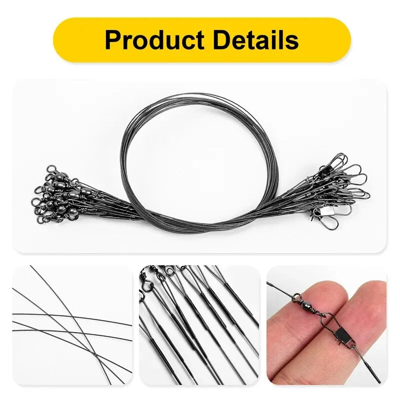 Linha de pesca de aço anti mordida, 20 peças, 15/20/25/30cm, líder de fio de aço com acessório de pesca giratório, fio de pesca, trela olta leadcore