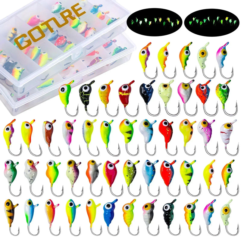 Goture gelo jigging iscas conjunto luminoso engrenagem de pesca no gelo baixo tipo de peixe jigs iscas vários estilos de iscas de inverno qualidade gabarito para ic
