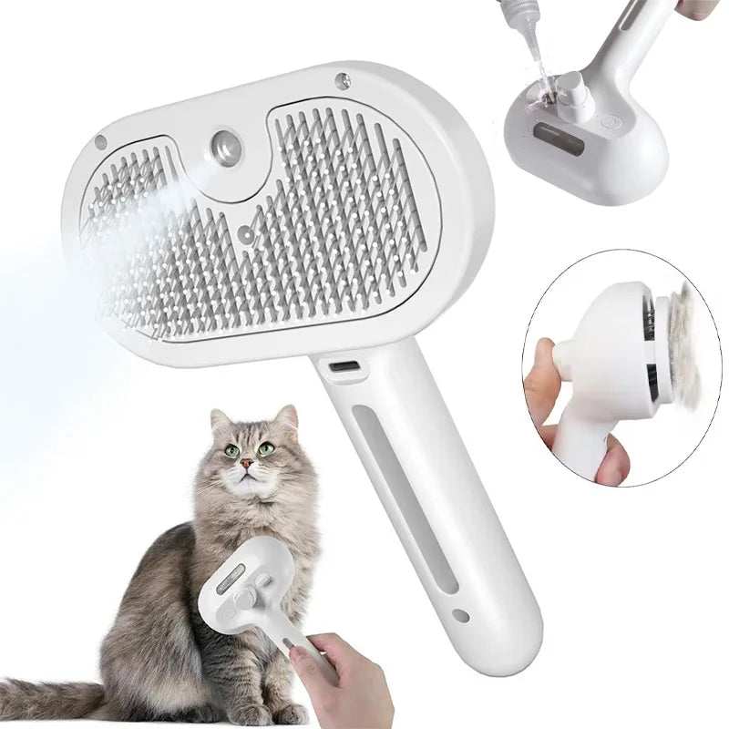 Escova elétrica 3 em 1 para cabelo de cachorro e gato, escova elétrica para limpeza de animais de estimação, spray de vapor, massagem, remoção de pelos, pente anti-emaranhado