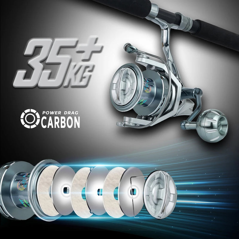 Marca MBLN, arrasto máximo de 35 kg/77 lb, 90% de metal completo, carretilha de pesca giratório grande, surfcasting de água salgada durável, resistente à corrosão