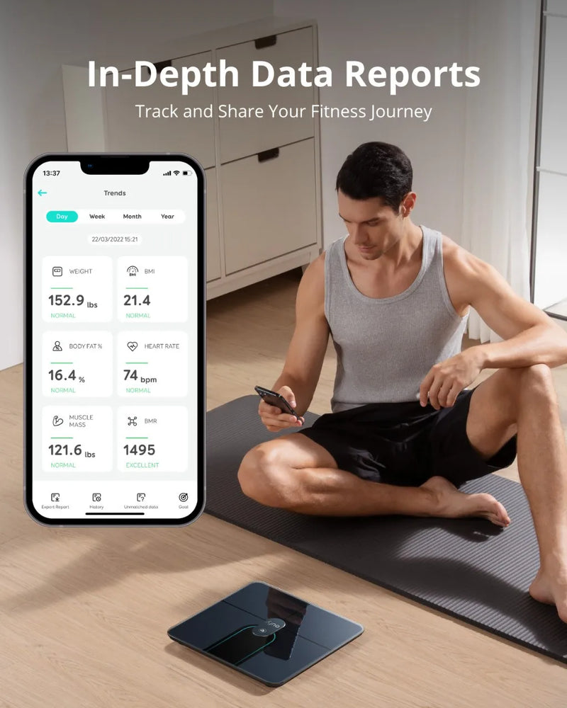 Eufy Balança Inteligente P2 Pro Balança Digital de Banheiro Wi-Fi Bluetooth 16 Medidas Incluindo Peso Frequência Cardíaca Gordura Corporal