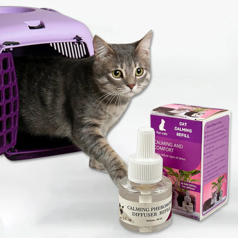 Difusor de feromônios para gatos, 48ml, plug-in, relaxantes, kit de inicialização, recarga, spray calmante para calma, relaxante, casa, gato