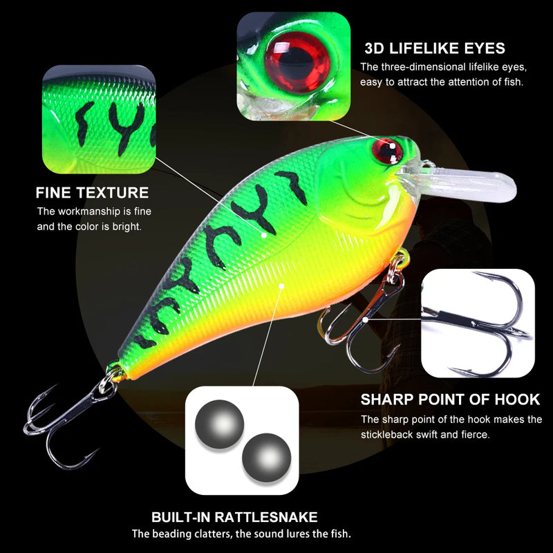 HENGJIA 1 peça 8.5cm 15g chocalho mergulho raso crankbait artificial wobbler para baixo pique isca dura isca de pesca equipamento 6 cores