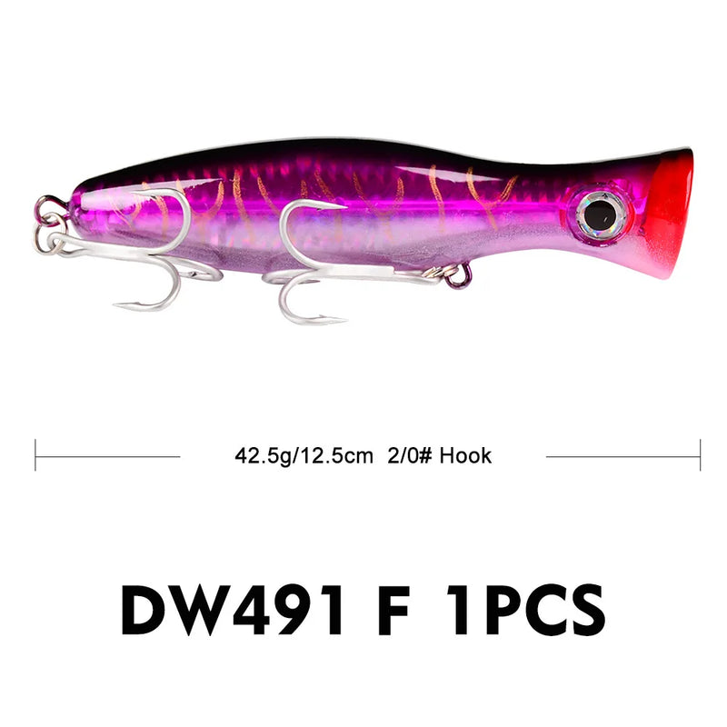 Proberos isca de pesca popper, 1 peça, 13cm, 43g, isca artificial dura com 2 ganchos agudos, iscas de pesca de carpa, wobbler, isca luu