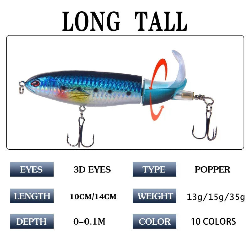1 pçs 10cm/14cm topwater isca de pesca whopper popper isca artificial duro plopper macio rotação cauda equipamento de pesca isca de pesca