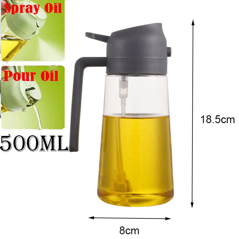 Pulverizador de óleo em spray de plástico 2 em 1, 500ml, garrafa, dispensador de óleo, galheteiro, churrasco, cozinha, assar, piquenique, ferramenta de cozinha