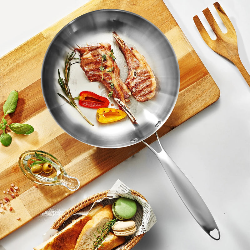Frigideira de aço inoxidável 304, panela antiaderente panela de bife frito sem revestimento panelas de cozinha para fogão a gás e fogão de indução