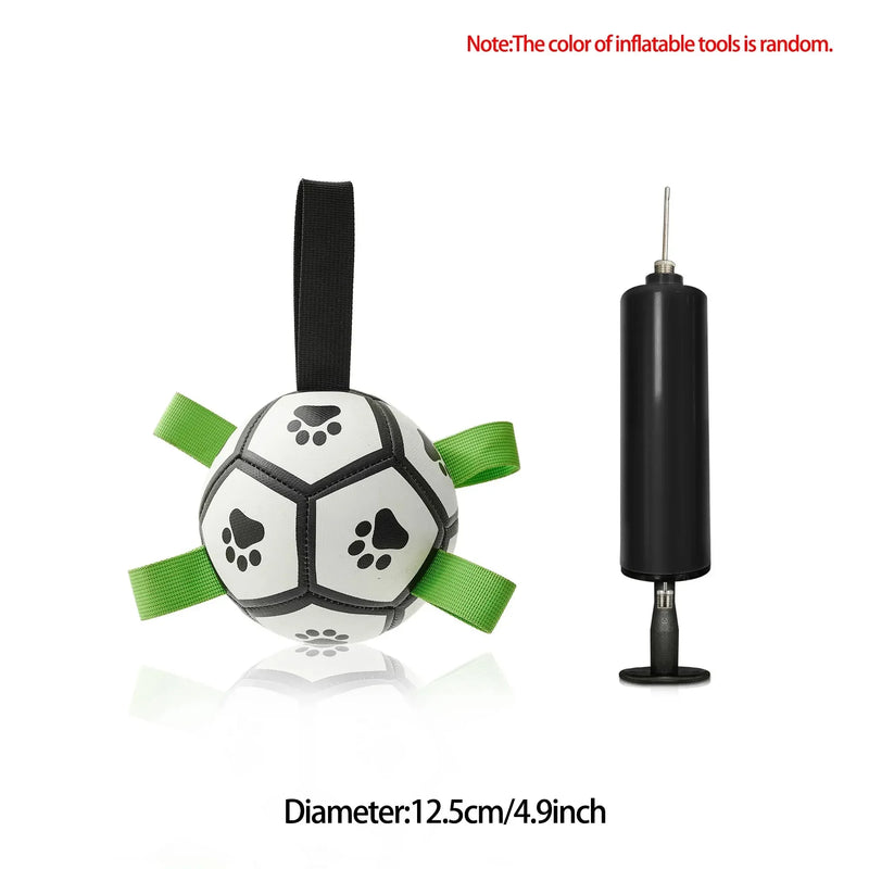 1pc durável design de futebol brinquedo para animais de estimação com alças cão mascar bola brinquedo para treinamento jogando limpeza dos dentes, paixão interativa animal de estimação