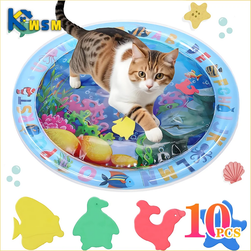 Tapete de jogo sensorial de água engrossado tapete de água inflável para gato e cão pet playmat com peixe mar oceano tema brinquedo sensorial água