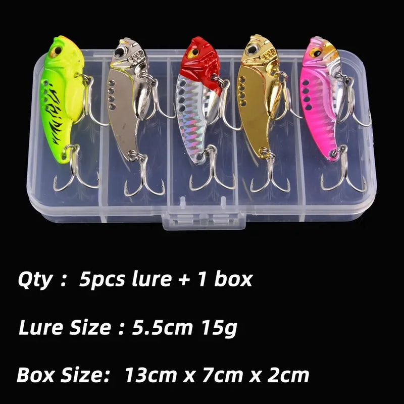 Aorace 5 pçs/caixa metal vib 3/7/10/15/20g isca de pesca vibração colher iscas duras crankbait wobbler swimbait cicada vib enfrentar