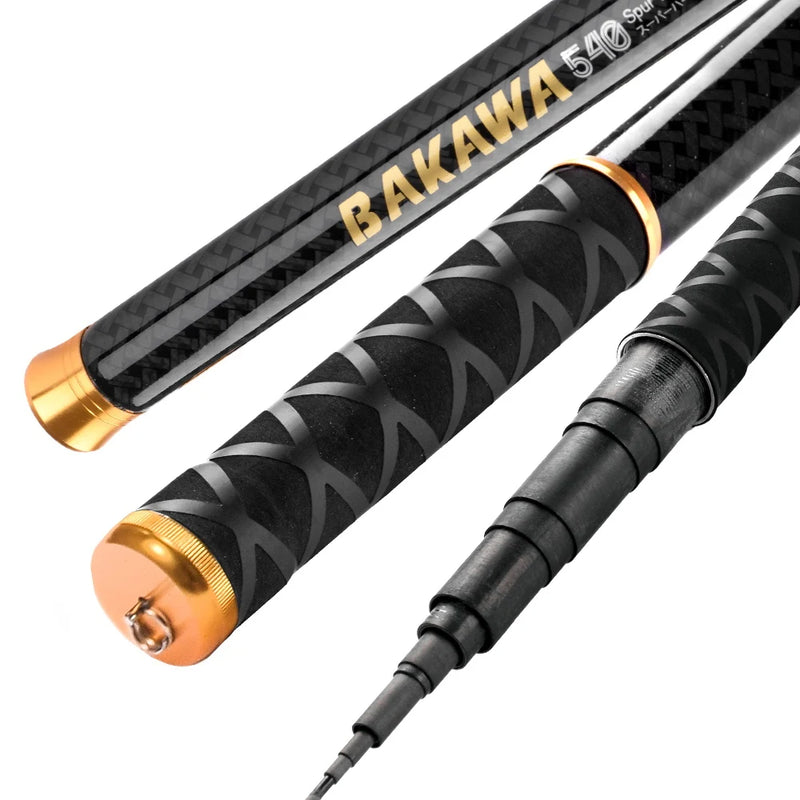 Bakawa fluxo telescópico vara de pesca alimentador de carpa fibra de carbono duro pesca 3.6m 4.5m 5.4m 6.3m 7.2m água doce mini alimentador de viagem
