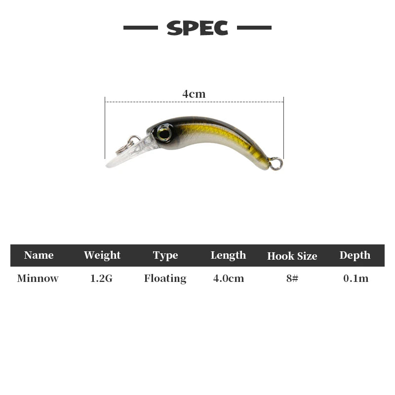 LETOYO flutuante truta isca de pesca 40mm 1.2g micro artificial 4cm minnow isca dura mini iscas jerkbait para a área da truta baixo poleiro