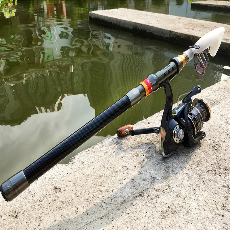 Vara de pesca giratória e carretel combo 1.8-3.6m pólo marítimo de fibra de carbono e relação de engrenagem 5.2:1 carretel de metal com kits de linha para carpa baixo