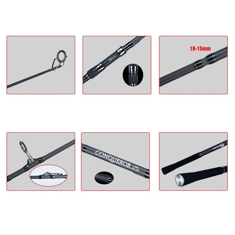BIUTIFU 2 Pontas Vara de Pesca de Carpa 3.5lb 7 Seções 4.2/3.6/3.0m 30t Fibra de Carbono Viagem Lançando 60-150m Shore Casting Spinning Pole