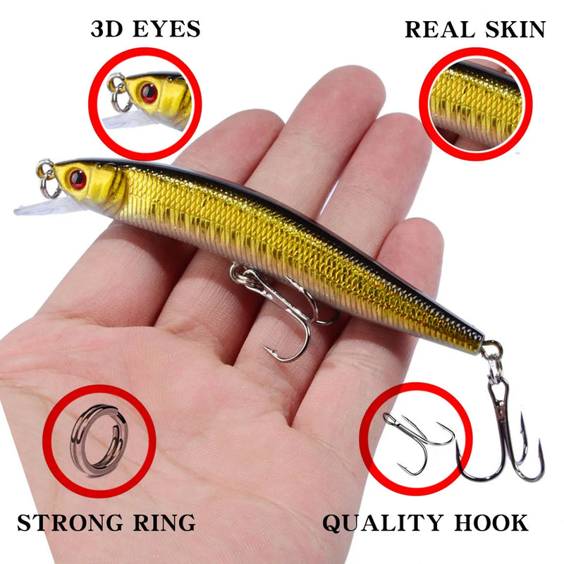 1 pçs minnow isca de pesca 95mm 8g flutuante isca dura wobbler jig isca crankbait carpa listrado baixo pesca equipamento de pesca swimbait