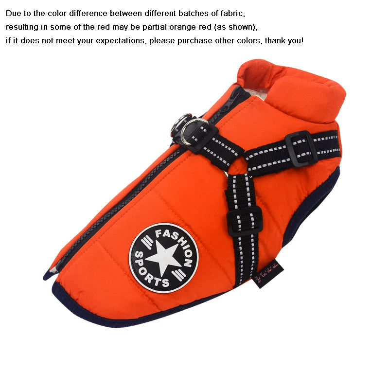 Impermeável Pet Dog Jacket com arnês, Roupas quentes de inverno para Labrador, Casaco Pequeno, Chihuahua French Bulldog Outfits