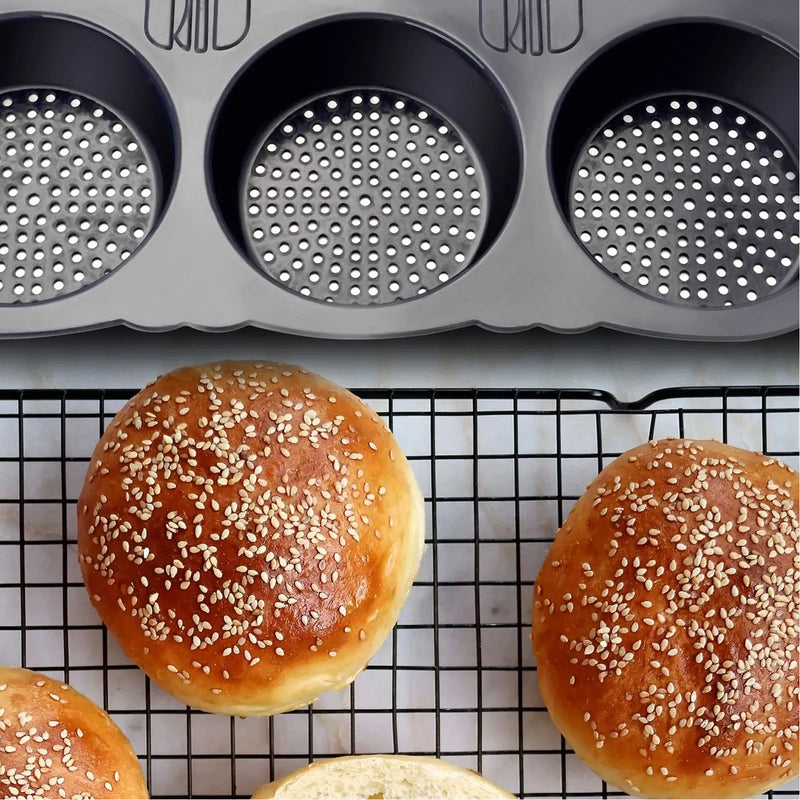 Molde de pão de hambúrguer de 6 cavidades Molde de pão reutilizável dobrável - 40 ℉   para +446 ℉   Molde de cozimento resistente ao calor para cozinha