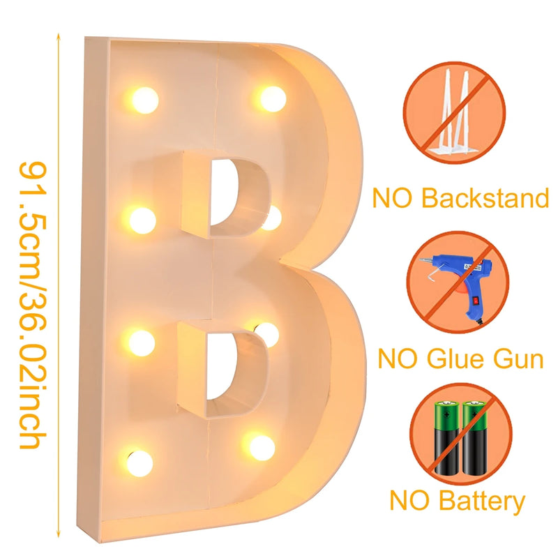 Caixa de quadro de luz led com letras gigantes, 91.5cm, chá de bebê, natal, 1 ° aniversário, festa de casamento, decoração, nome diy, caixa de enchimento de balão