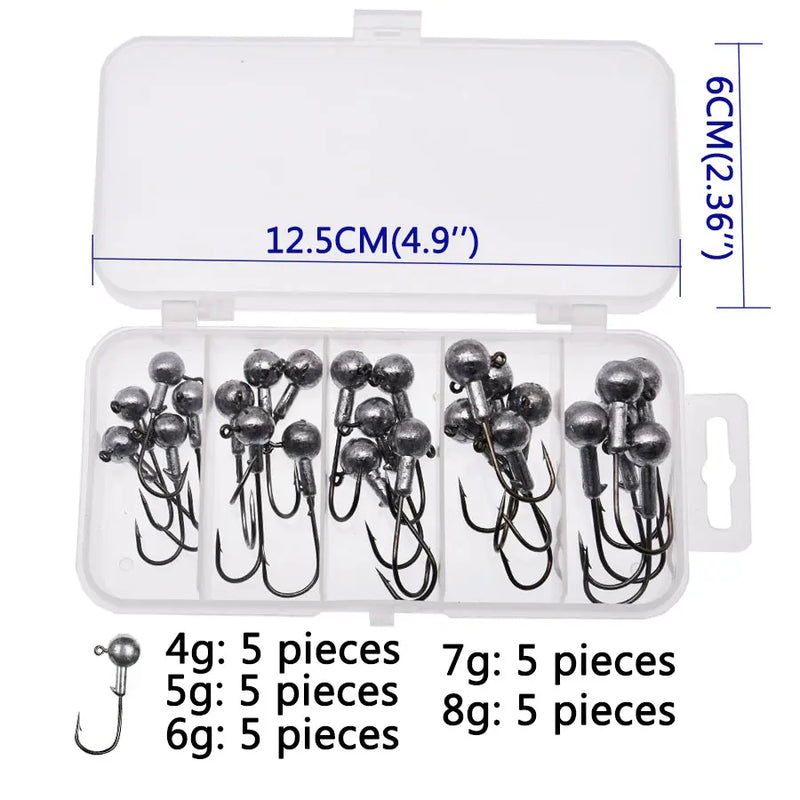 JYJ uma caixa 1g 1.5g 2g 3g 3.5g gancho de pesca gabarito gancho de cabeça redonda com cores misturadas, gancho de equipamento de pesca para iscas de minhoca macia
