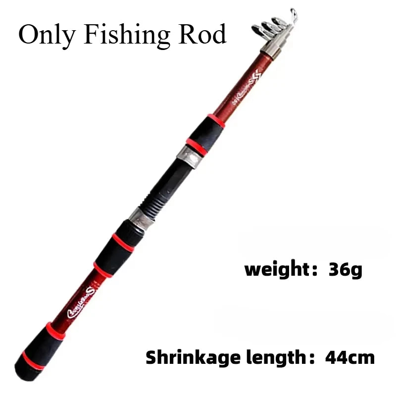 Vara de pesca portátil, vara de arremesso remota, fibra de vidro, 1.8/1.5m, vara de pesca telescópica, relação de engrenagem, molinete de pesca