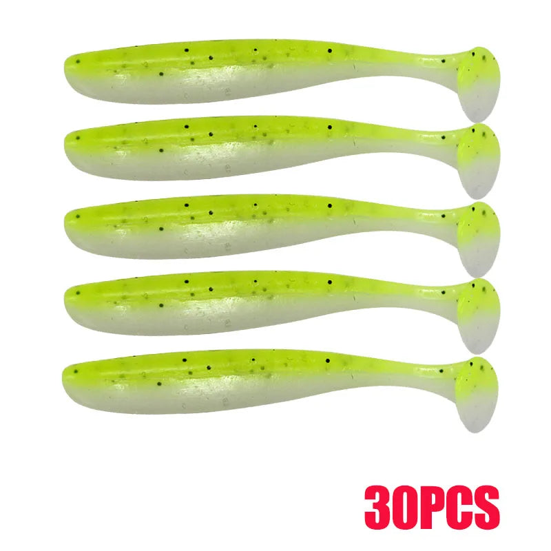 10-50 pçs 70mm isca de pesca macia artificial silicone truta shad carpa minhoca afundando isca t cauda jigging wobbler isca de pesca enfrentar