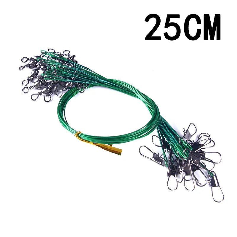 Super forte força de tração anti mordida linha de pesca de aço líder de fio de aço com snaps rotativos fio de chumbo de pesca 200/100/60/20 pces