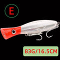 1pc 41g/83g grande popper flutuante wobbler iscas de pesca, topwater corrico artificial plástico duro isca, equipamento de pesca
