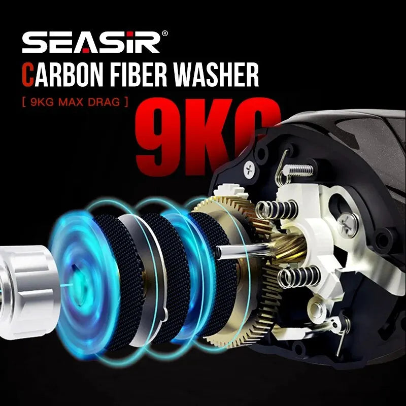 SEASIR Cast X2 Baitcasting Reel 7.3:1 Rolamento cerâmico híbrido Arruela de fibra de carbono Sistema de rolamento duplo N52 Freio Carretilhas de pesca